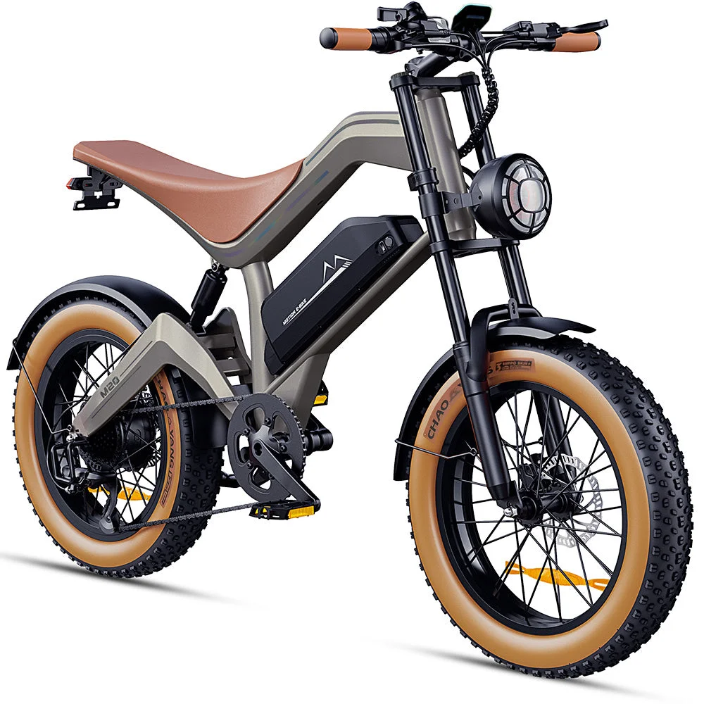 DYU M20 brown moped-style fat-tire electric bike — side view